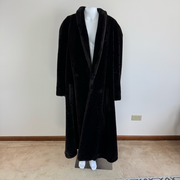 Evan Picone Neiman Marcus Vintage Black Faux Fur Leopard Coat Sz 8 - Picture 4 of 11